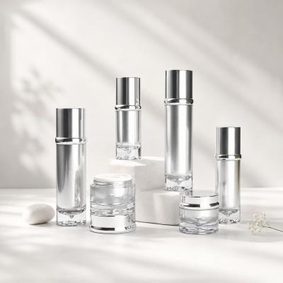 Silver Shoulder Cosmetic Plastic Bottle Jar Set